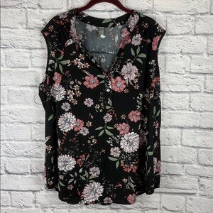 Perseption Black Floral Blouse Size 2X